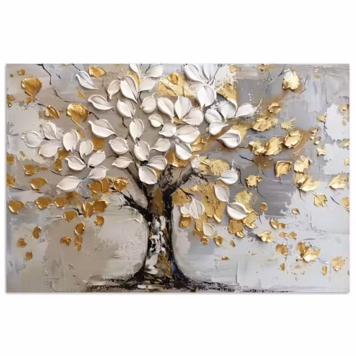 Poster - Boom - Beige - Grijs - Goud - Abstract