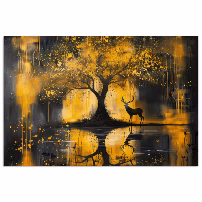 Poster - Boom - Verflook - Hert - Natuur - Goud