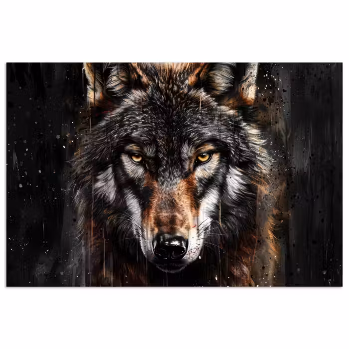Poster - Dieren - Wolf - Portret - Zwart - Bruin