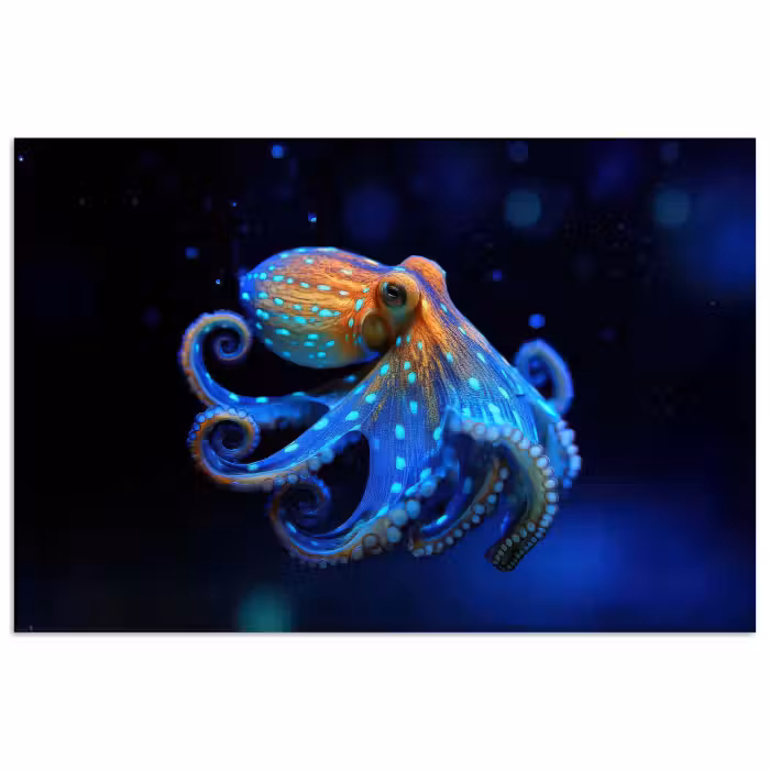 Poster - Octopus - Stippen - Blauw - Zee