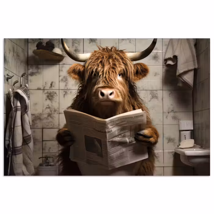 Poster - Schotse hooglander - Toilet - Krant - Badkamer