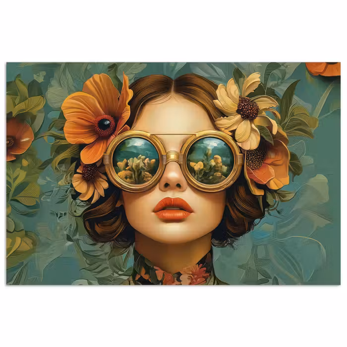 Poster - Vrouw - Bloemen - Vlinders - Natuur - Vintage