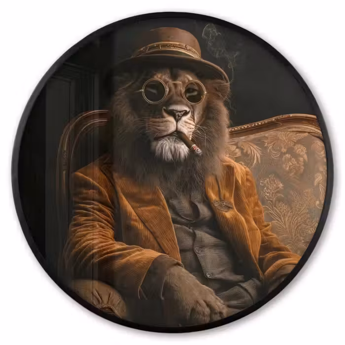Ronde fotolijst - Bril - Leeuw - Bank - Hoed