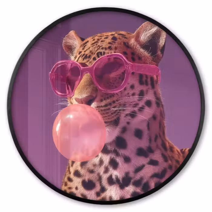 Ronde fotolijst - Panter - Zonnebril - Kauwgombel - Roze