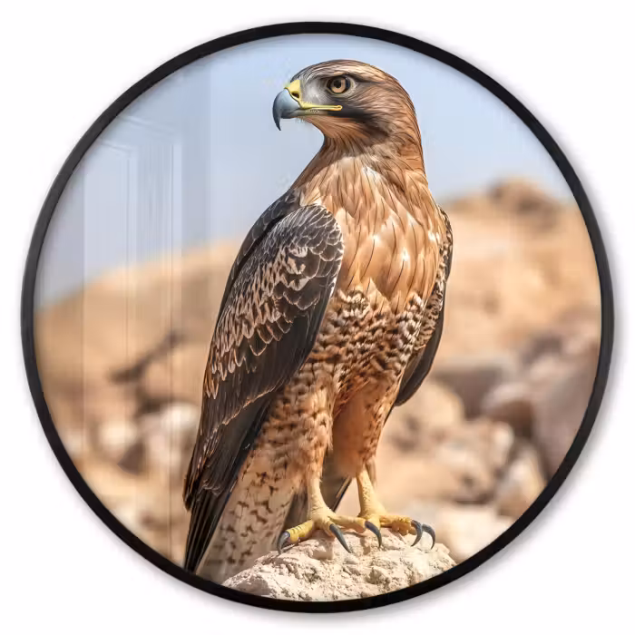 Ronde fotolijst - Valk - Vogel - Rots - Macht