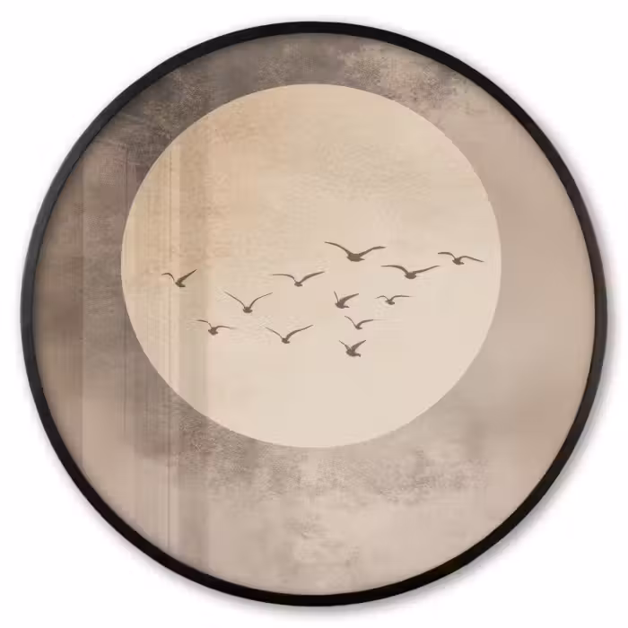 Ronde fotolijst - Vogel - Beige - Japandi