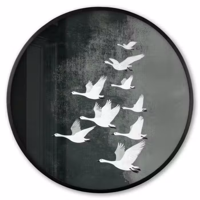 Ronde fotolijst - Vogel - Japandi - Groen