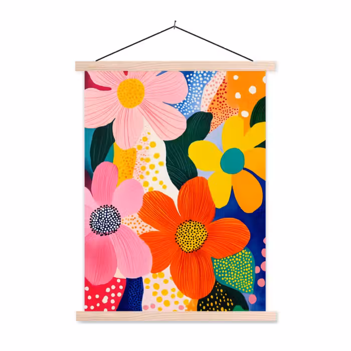Schoolplaat - Bloemen - Kleurrijk - Stippen