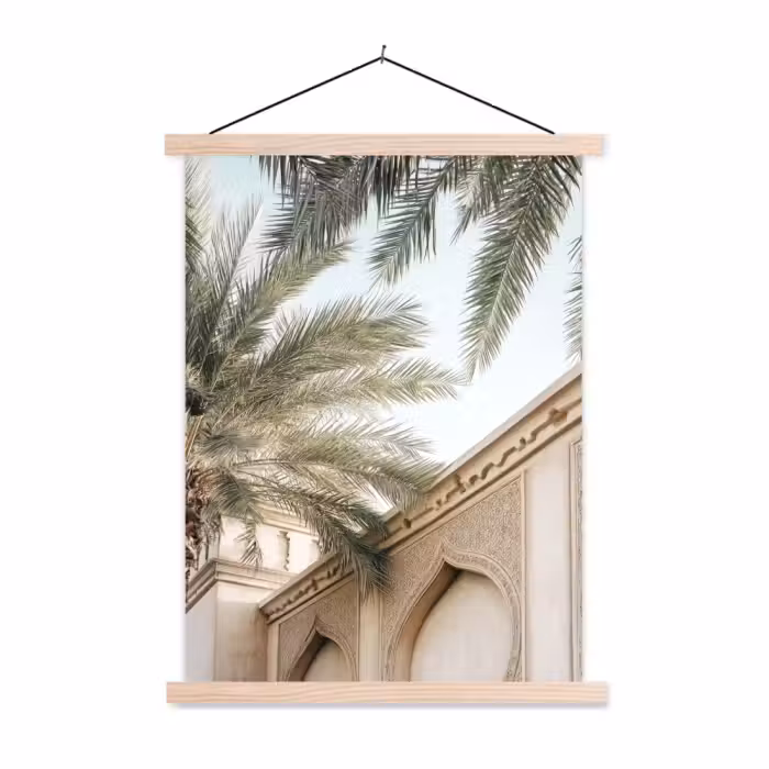 Schoolplaat - Gebouw - Palmbomen - Beige - Zon