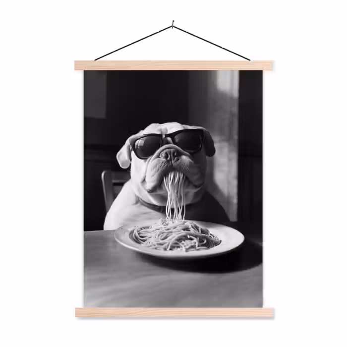 Schoolplaat - Hond - Bulldog - Pasta - Bril - Stoer - Dieren