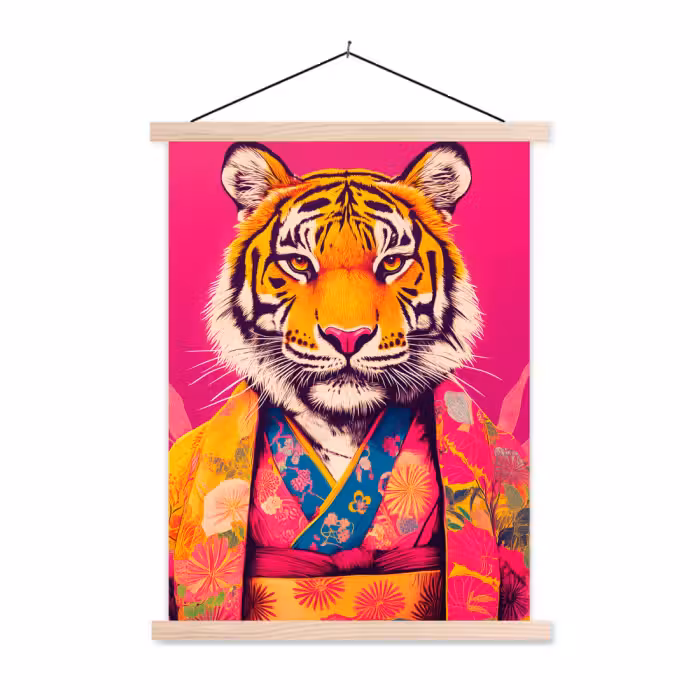 Schoolplaat - Tijger - Kimono - Planten - Roze