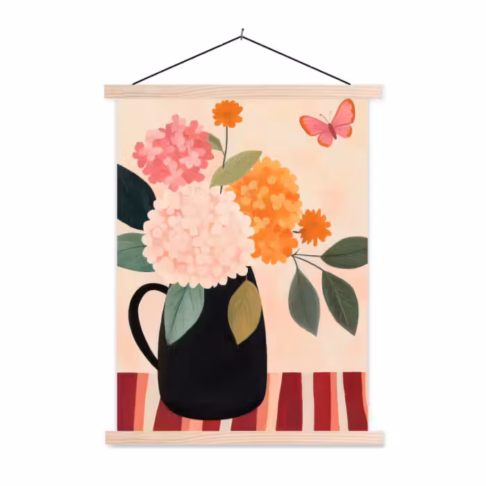 Schoolplaat - Vaas - Bloemen - Vlinder - Rood