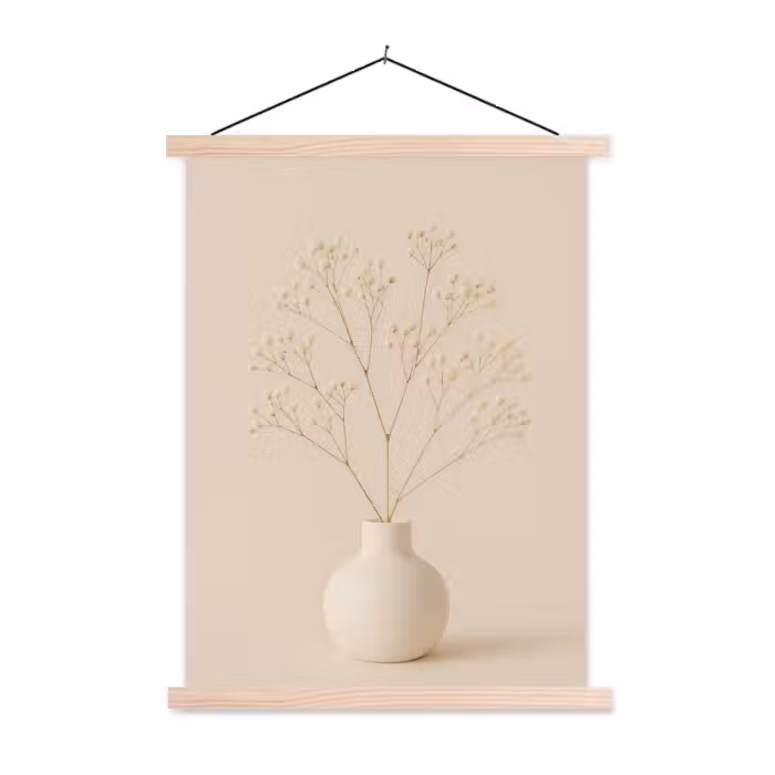 Schoolplaat - Vaas - Takken - Bloemetjes - Wit