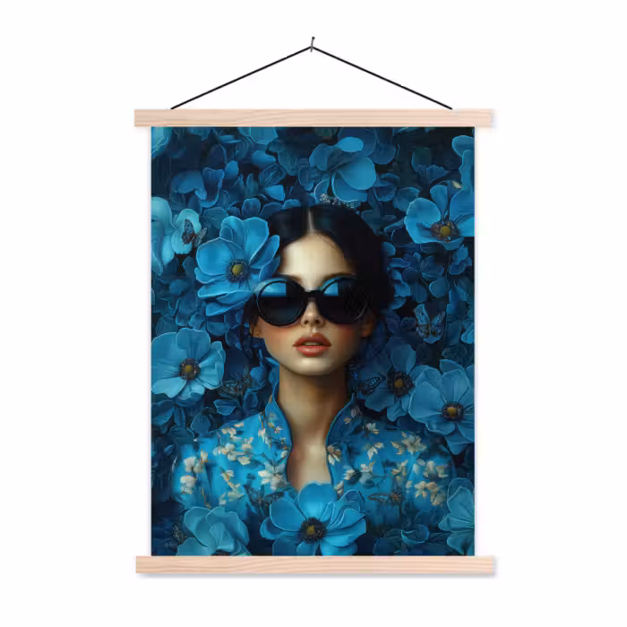 Schoolplaat - Vrouw - Bloemen - Blauw - Aesthetic - Luxe
