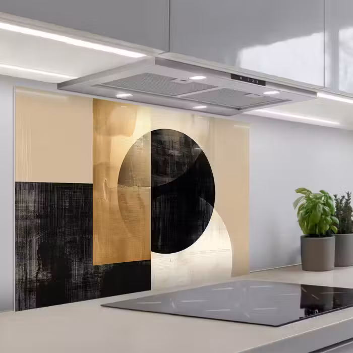 Spatscherm keuken - Abstract - Goud - Zwart - Kunst