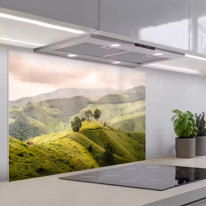 Spatscherm keuken - Landschap - Heuvels - Groen