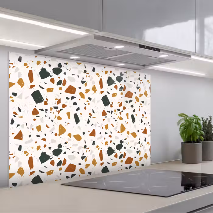 Spatscherm keuken - Terrazzo - Patroon - Wit - Terra