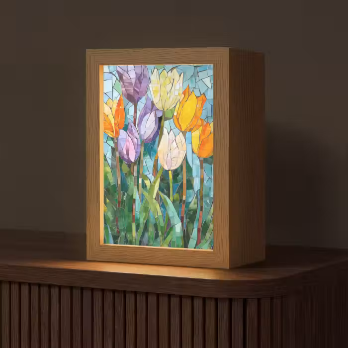 Tafellamp - Mozaïek - Veld - Tulpen - Kleurrijk