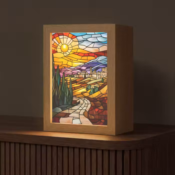 Tafellamp - Mozaïek - Zon - Landschap - Dorp
