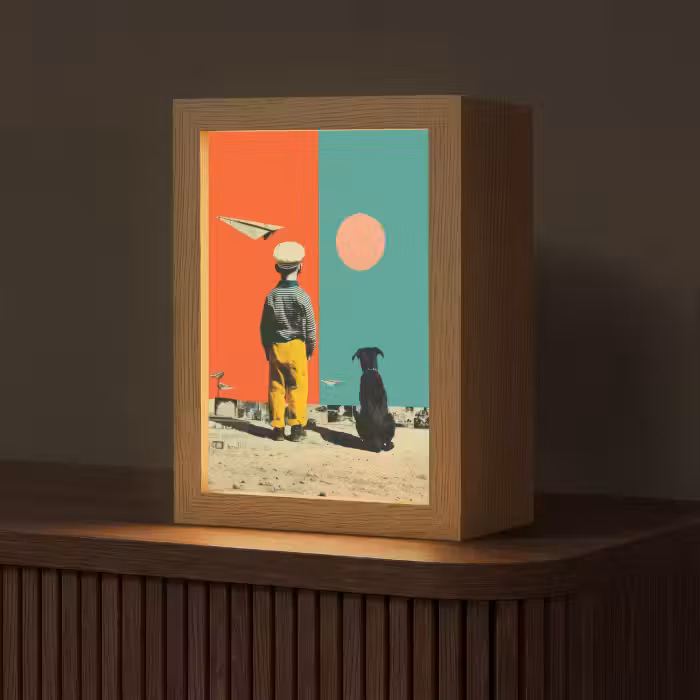 Tafellamp - Retro - Jongen - Hond - Rood - Groen