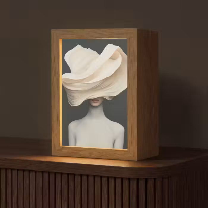 Tafellamp - Vrouw - Beige - hoed