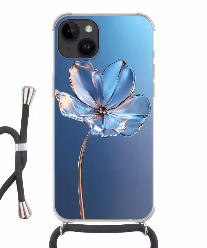 Telefoonhoesje crossbody - Blauw - Bloem - Glazen - Sierlijk