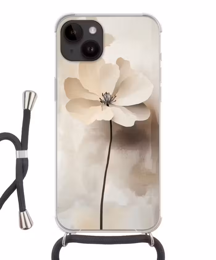 Telefoonhoesje crossbody - Bloem - Beige - Verf - Schaduw
