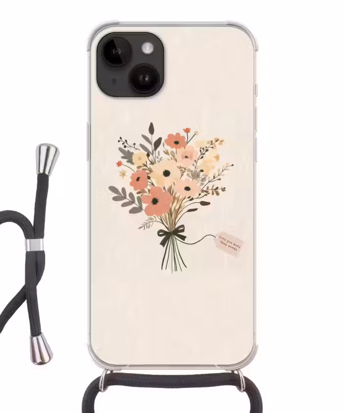 Telefoonhoesje crossbody - Bloemen - Quote - Beige - Lint