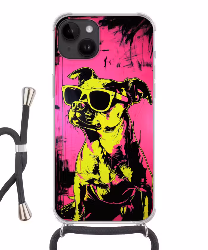 Telefoonhoesje crossbody - Hond - Zonnebril - Roze - Art