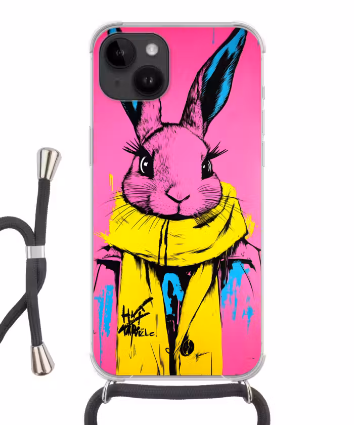 Telefoonhoesje crossbody - Konijn - Felroze - Sjaal - Abstract