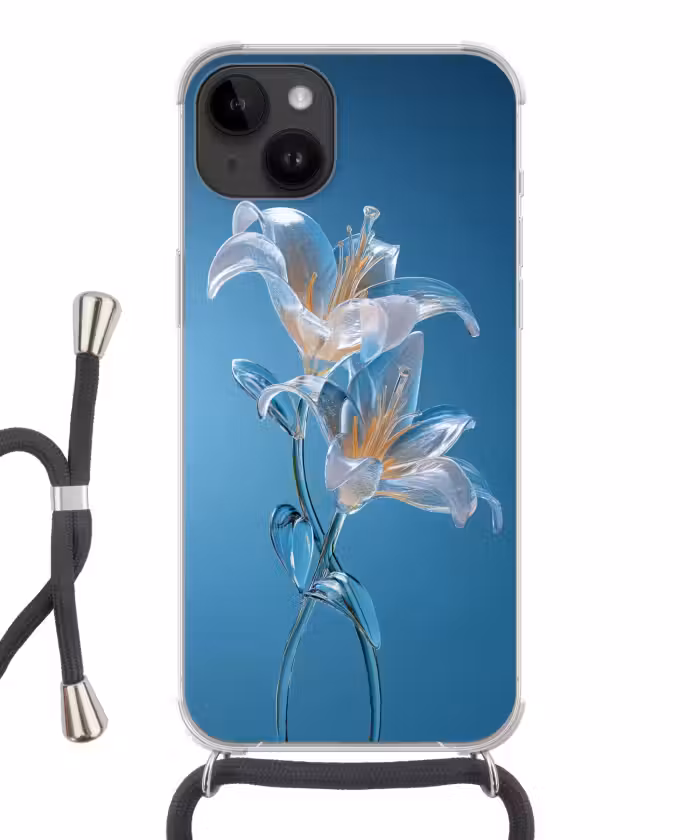 Telefoonhoesje crossbody - Lelies - Blauw - Glazen