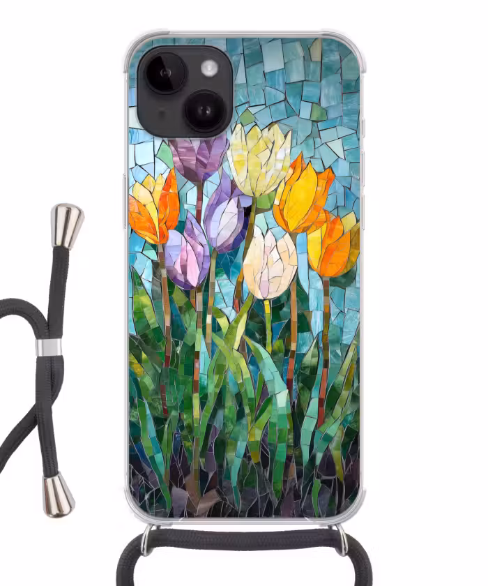 Telefoonhoesje crossbody - Mozaïek - Veld - Tulpen - Kleurrijk