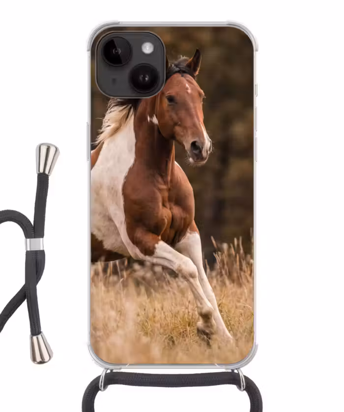 Telefoonhoesje crossbody - Paard - Bruin - Gras