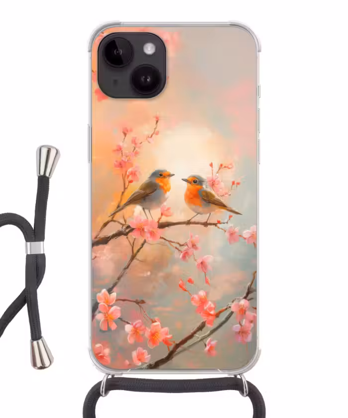 Telefoonhoesje crossbody - Roodborstjes - Sierlijk - Bloesemtak