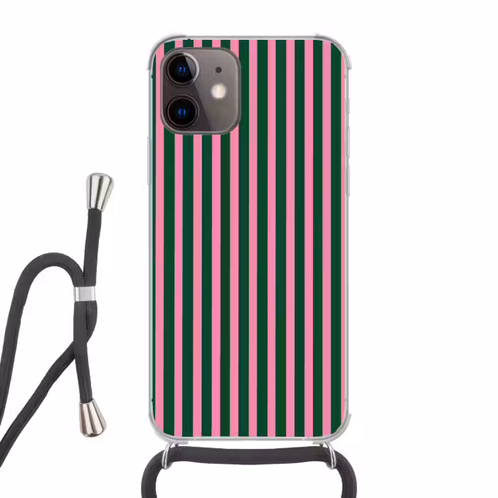 Telefoonhoesje crossbody - Verticale strepen - Groen - Roze