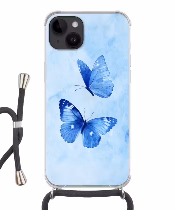 Telefoonhoesje crossbody - Vlinders - Sierlijk - Blauw