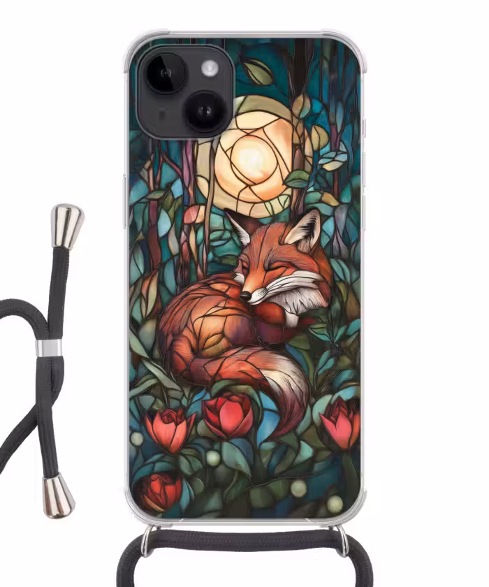 Telefoonhoesje crossbody - Vos - Mozaïek - Bos - Maan