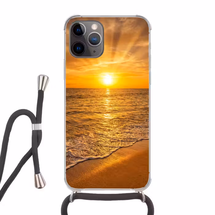 Telefoonhoesje crossbody - Zee - Zonsondergang - Golven - Kust - Oranje