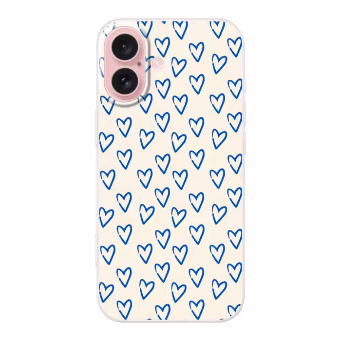 Telefoonhoesje - Hartjes patroon - Blauw - Beige - Liefde