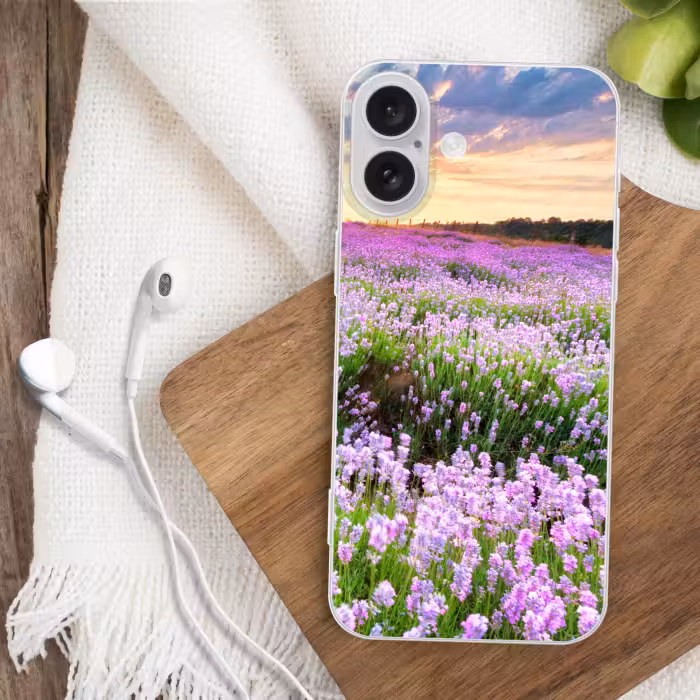 Telefoonhoesje - Lavendel - Bloemen - Zonsondergang - Paars - Weide