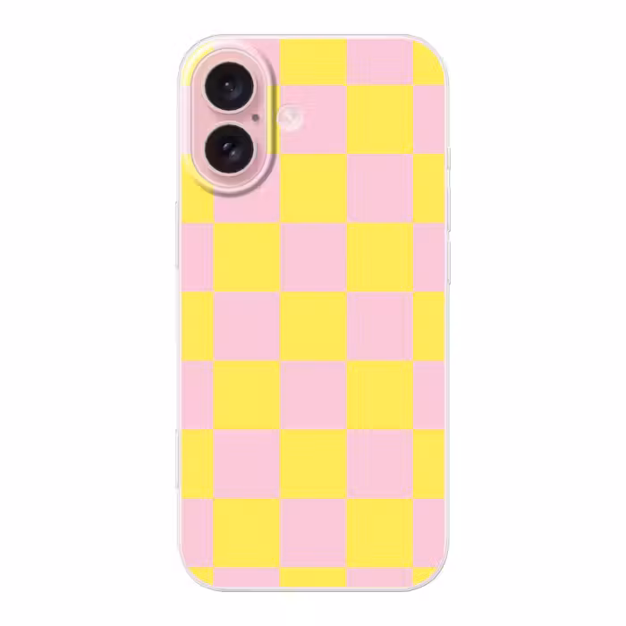 Telefoonhoesje - Schaakbord patroon - Geel - Roze - Blokjes