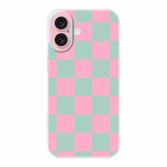 Telefoonhoesje - Schaakbord patroon - Groen - Roze - Blokjes
