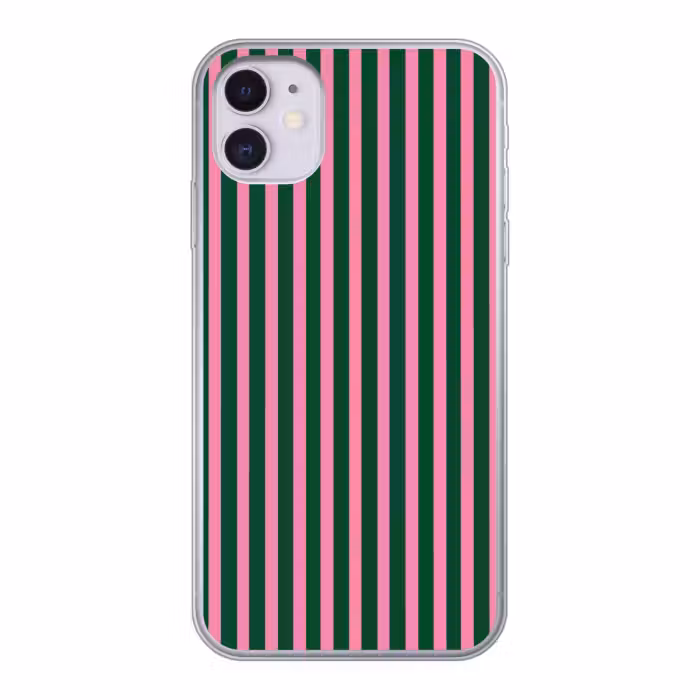 Telefoonhoesje - Verticale strepen - Groen - Roze