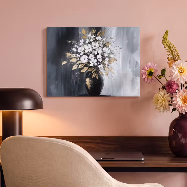 Akoestisch schilderij - Bloemen - Wit - Vaas - Abstract — 4