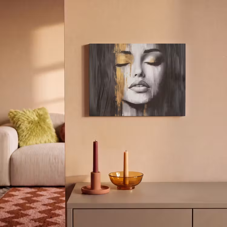 Akoestisch schilderij - Gezicht - Vrouw - Penseelstreken - Abstract — 2