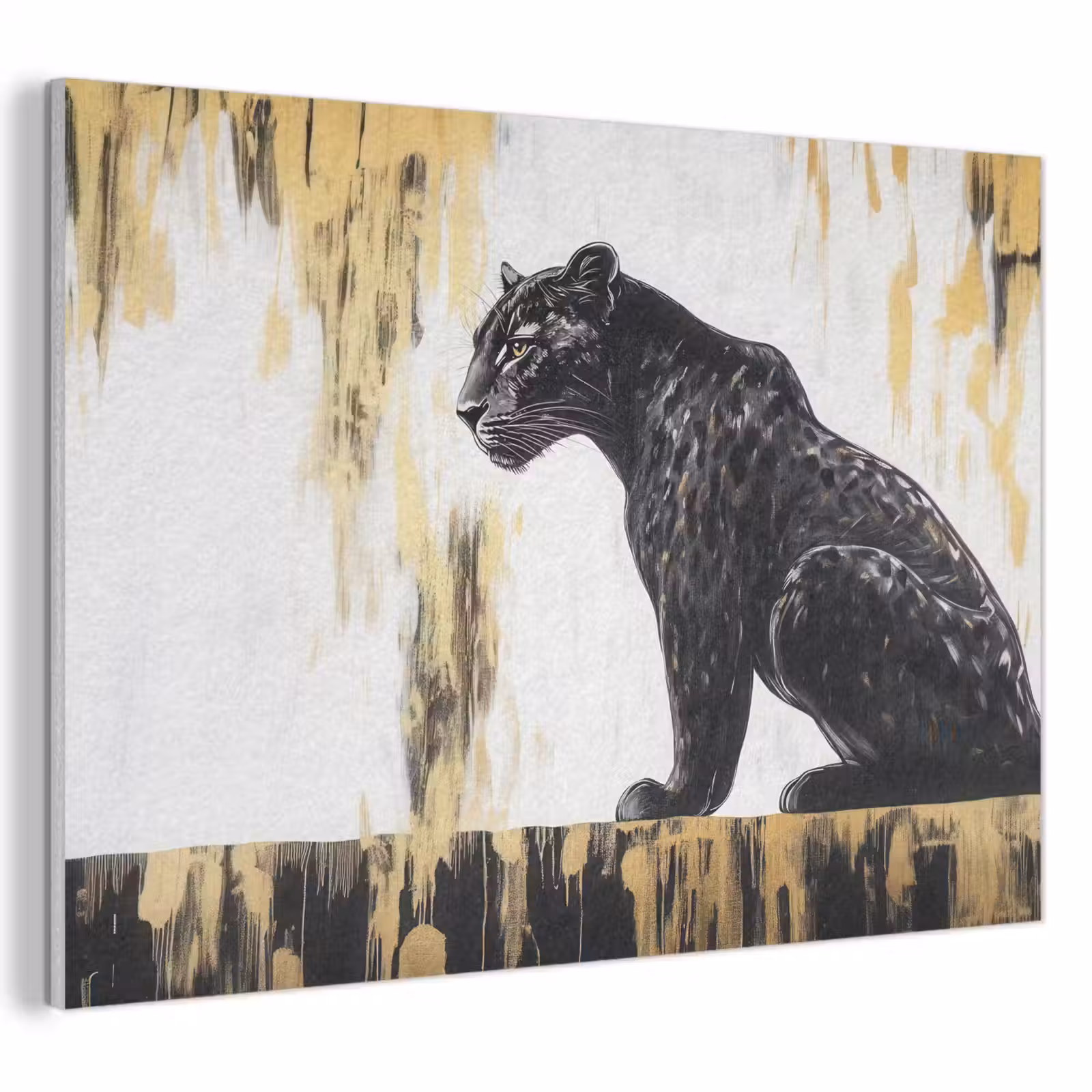 Akoestisch schilderij - Panter - Zwart - Abstract - Goud — 1