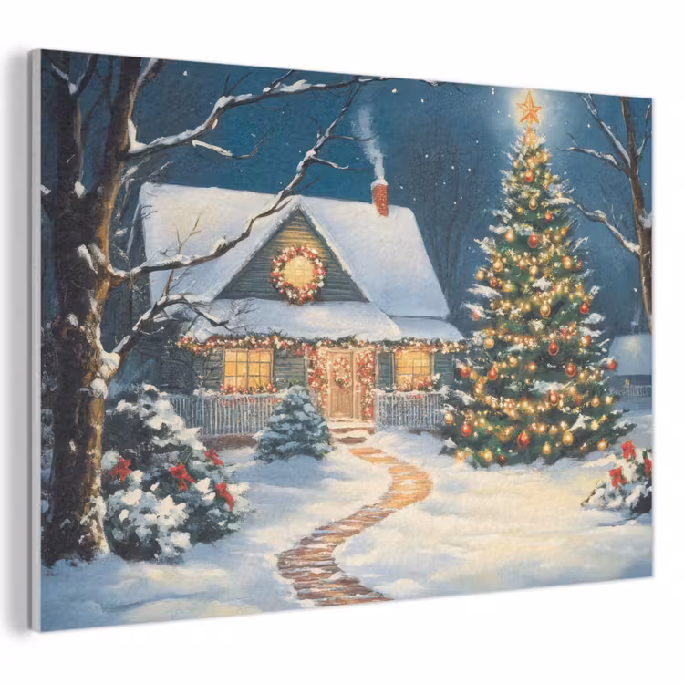 Akoestisch schilderij - Kerst - Kerstboom - Winter - Huis - Sneeuw — 1
