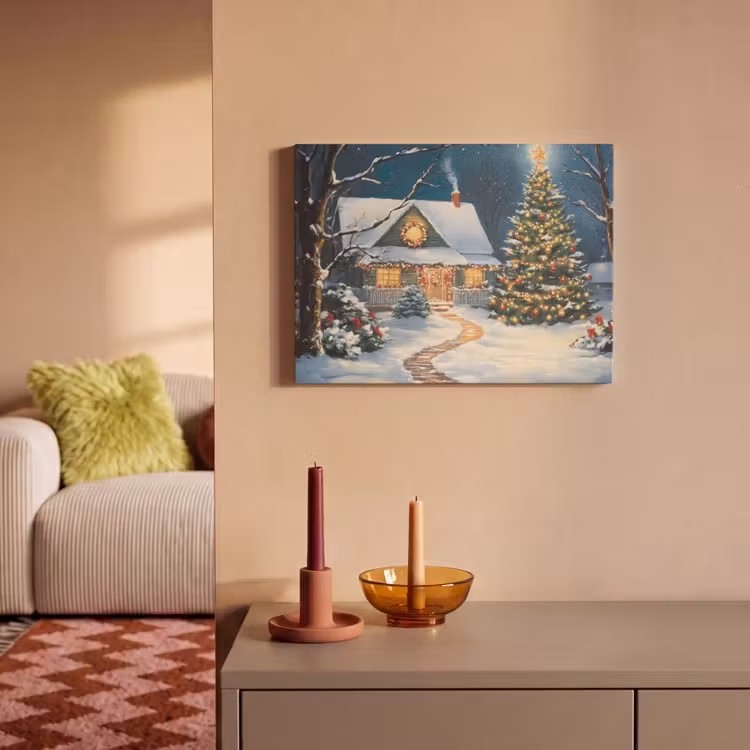 Akoestisch schilderij - Kerst - Kerstboom - Winter - Huis - Sneeuw — 2