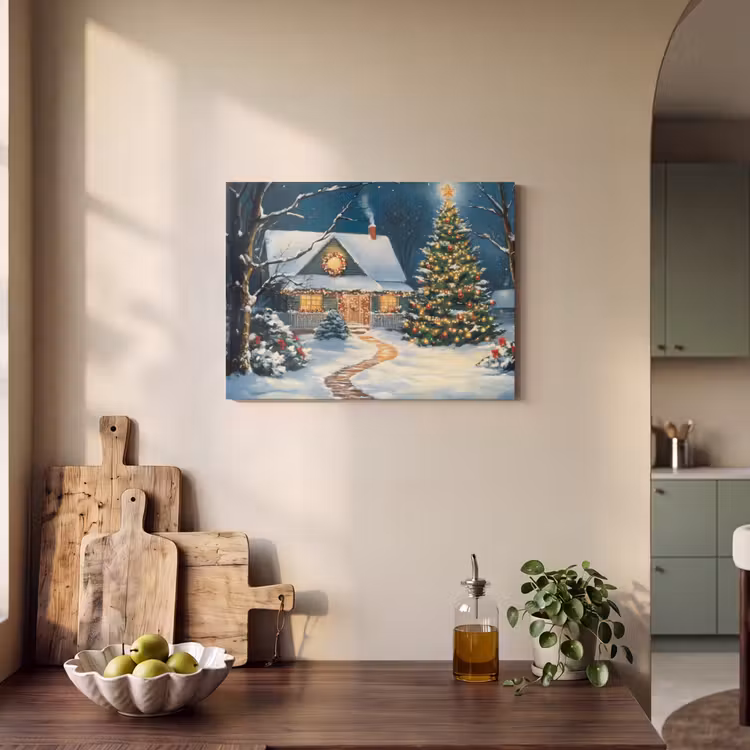 Akoestisch schilderij - Kerst - Kerstboom - Winter - Huis - Sneeuw — 3