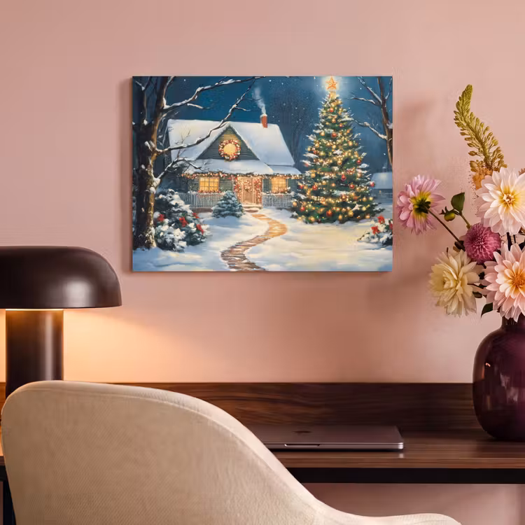 Akoestisch schilderij - Kerst - Kerstboom - Winter - Huis - Sneeuw — 4